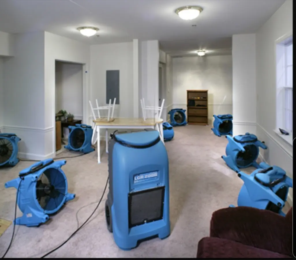 Air movers and dehumidifier setup for Water Damage Restoration in Haverford