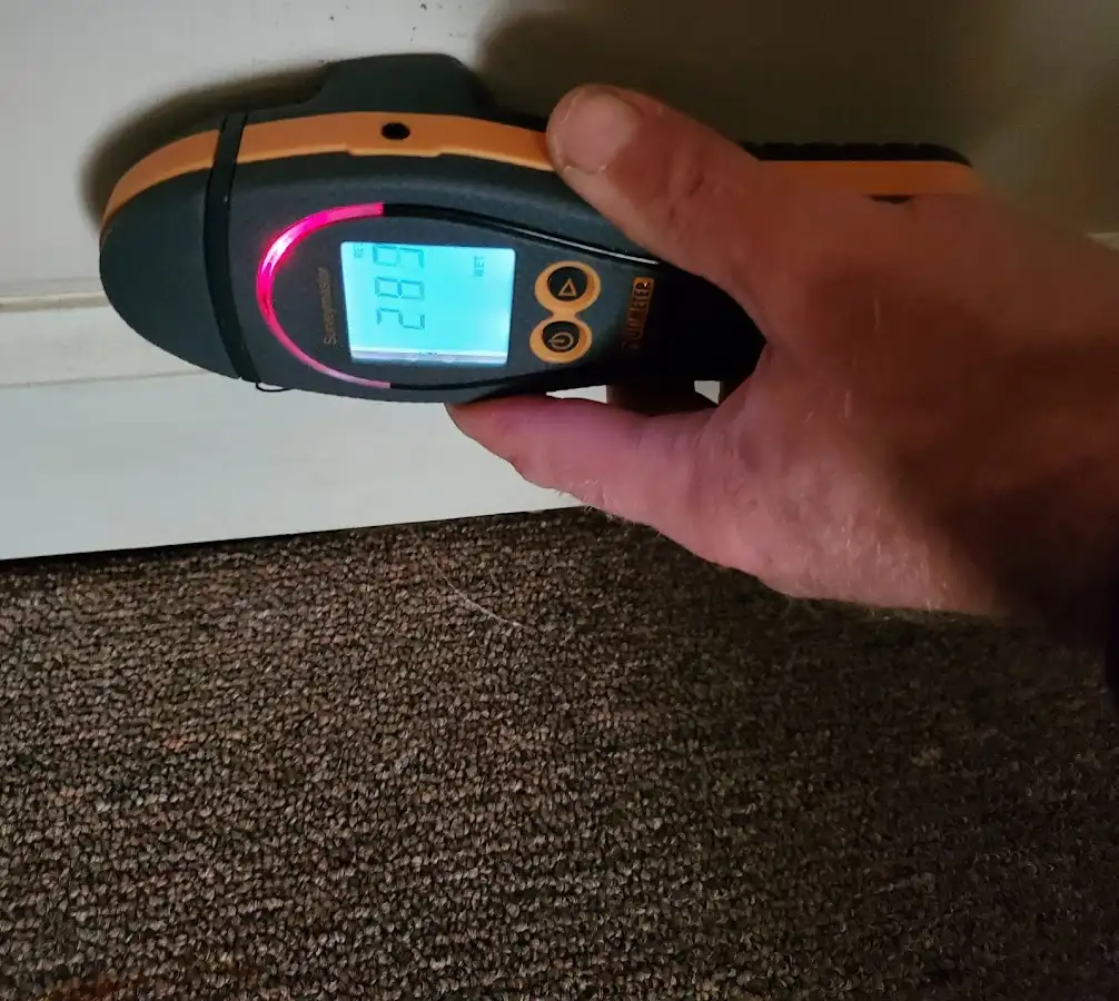 Moisture detection at baseboard during Sewage Cleanup & Sanitation in Haverford